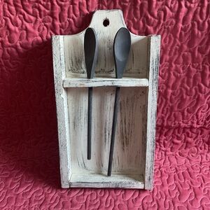 Rustic Black Wooden Spoon Set with Holder